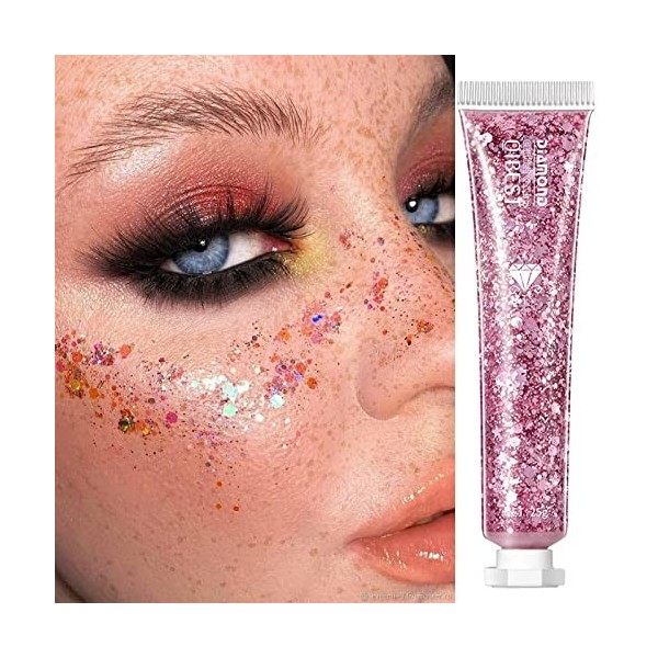 leryveo Gel Scintillant pour Femme - Corps Paillettes Gel Ongles Cheveux Visage Flash Ombre À Paupières Paillettes - Glitter 