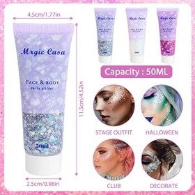 Paillettes de Sirène Chunky Glitter Gel Liquide 3 Bouteille + 12 Pièces Maquillage Paillettes Set Gel Glitter Body Fluorescen