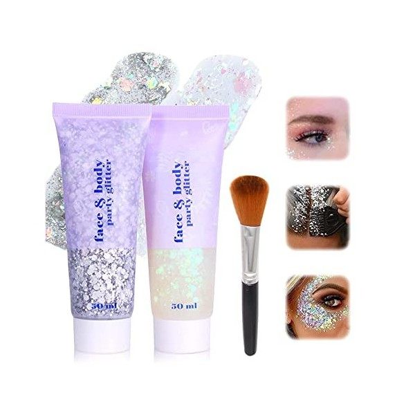 3 Pièces Paillettes Visage,Pailette Makeup Festival Paillette Visage Chunky Glitter Gel Liquide Glitter Body Gel Chunky Glitt