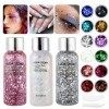 Body Glitter gel, 3 Bottle Mermaid Sequins Chunky Glitter Liquid Gel kit,visage paillettes cheveux lèvres paillettes, paillet