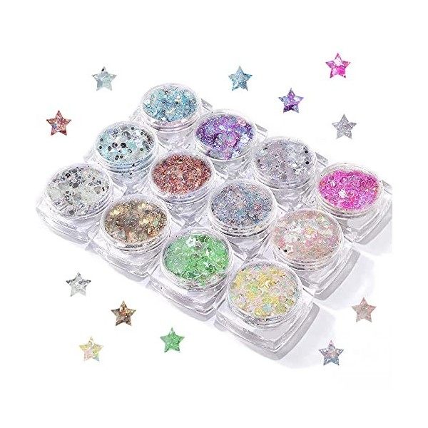 12 Couleurs Body Glitter Gel Set Paillettes Holographiques Longue Paillettes ColoréEs DuréE AdaptéEs Aux Ongles Du Visage Yeu