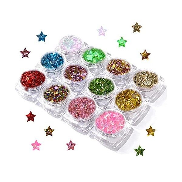 12 Couleurs Body Glitter Gel Set Paillettes Holographiques Longue Paillettes ColoréEs DuréE AdaptéEs Aux Ongles Du Visage Yeu