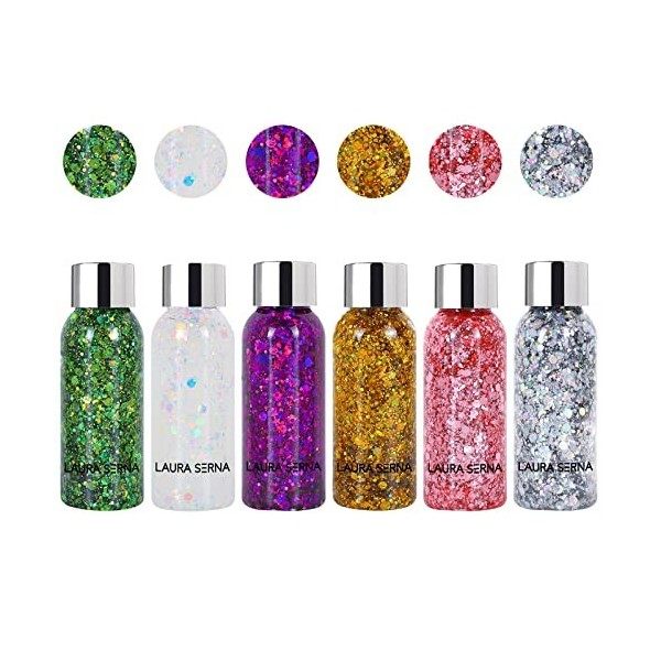 Aicharynic Lot de 6 boîtes de gel pailleté pour le visage à paillettes, pour le corps, le maquillage, les ongles, le maquilla