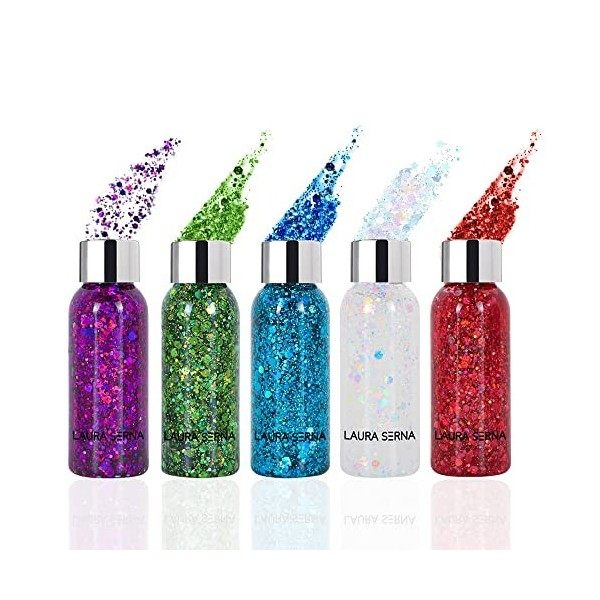 5 Boîtes Holographique Paillettes pour Visage Paillettes de Corps Maquillage Lumineuse Paillettes Mermaid Sequins Sparkling C