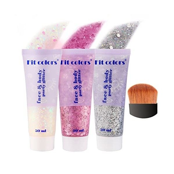 lifcasual 3 Couleurs Paillettes Visage, Paillette Gel Liquide pour Corps Visage Cosmétique Fard À Paupières Yeux Sourcils Che