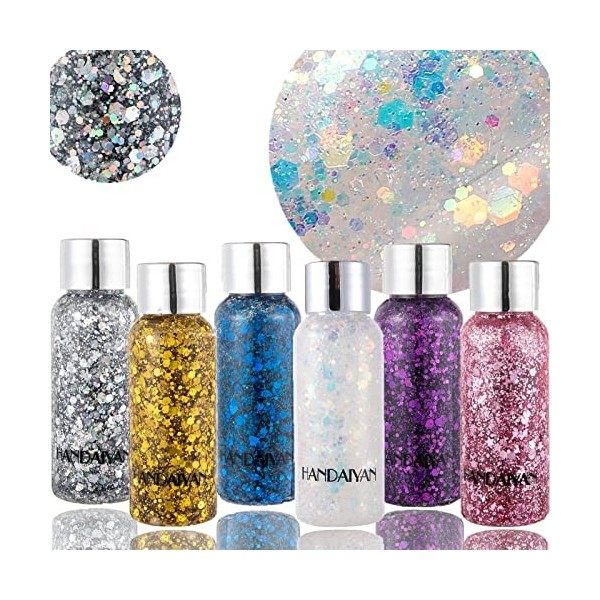 LuckNest Paillette Glitter Gel Mermaid Sequins Chunky Glitter Liquide Fard à Paupières Sparkling Paillettes Pour Corps,Visage