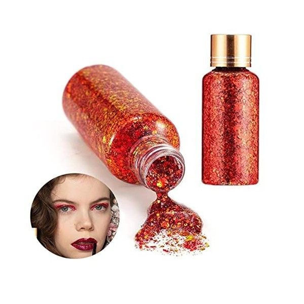 30ml Body Glitter Gel CaméLéOn Paillettes Holographiques Gel Paillettes Visage Pour Le Visage, Le Corps Et Les LèVres Rouge