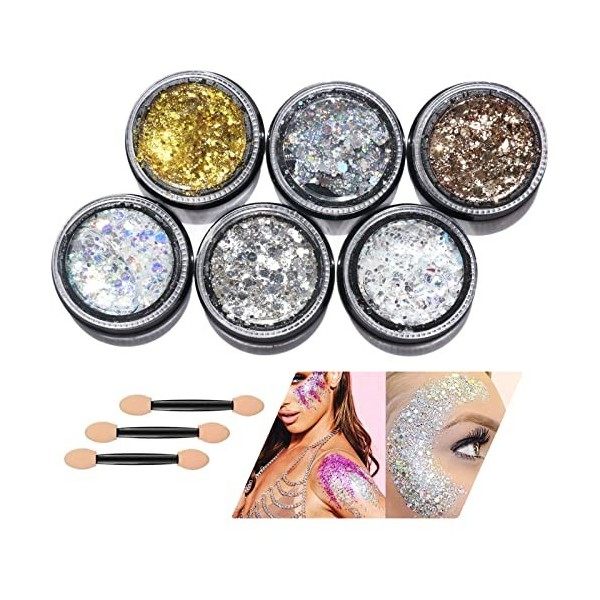 6 Populaire Couleurs Paillette Corps Gel Paillettes Visage Paillettes Liquides Pour Le Corps LèVres Cheveux Sourcils