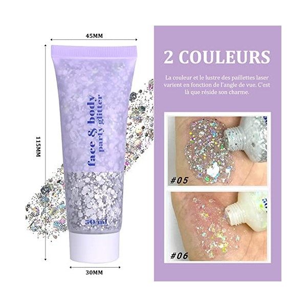 Riceel Glitter Gel Glitter Body Gel Festival Glitter Cosmétique Visage Cheveux Ongles Maquillage Sirène Paillettes Liquide Fa