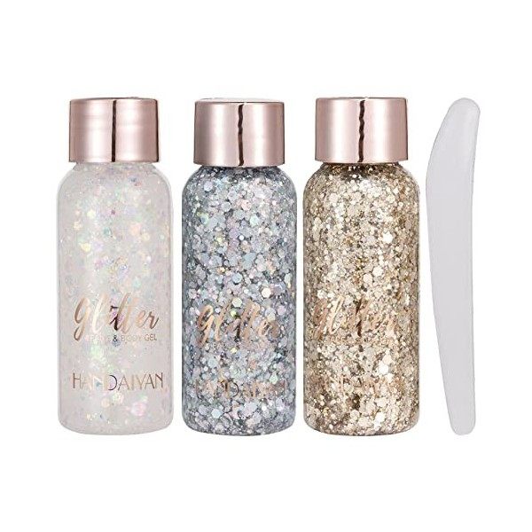 9PCS Body Glitter Gel, Sliver Face Glitter Festival, Mermaid Sequins Chunky Glitter, Body Lotion Glitter Liquid Eyeshadow, po