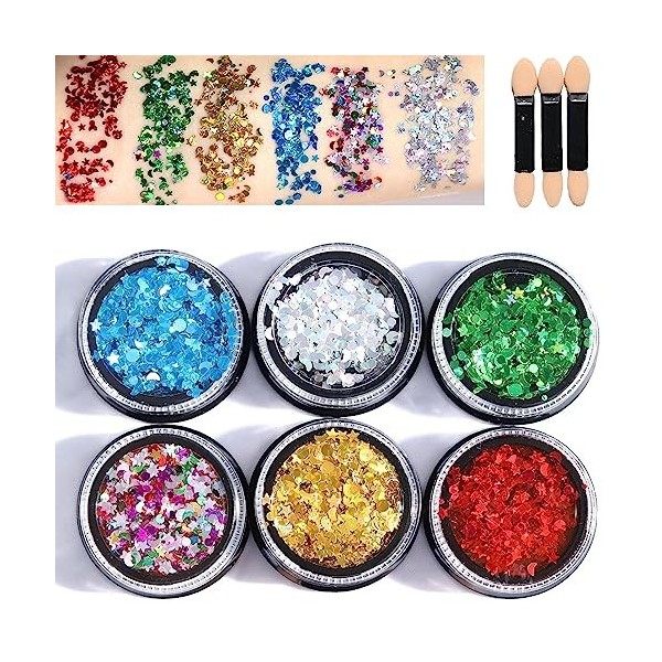 Paillettes Visage Festival 6 Couleurs Chunky Paillette Cheveux Gel Paillette Corps Glitter Body Gel pour Musical Party Masque