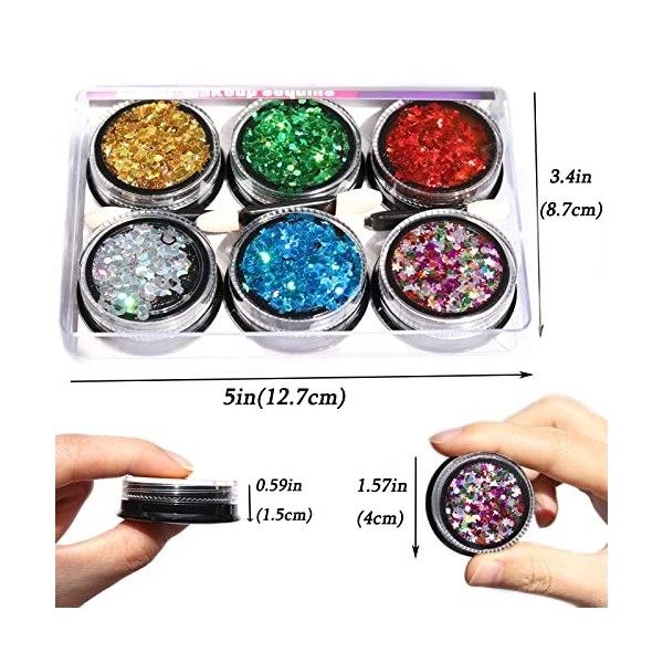 Paillettes Visage Festival 6 Couleurs Chunky Paillette Cheveux Gel Paillette Corps Glitter Body Gel pour Musical Party Masque