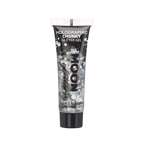 Gel chunky holographique paillettes pour le visage et le corps par Moon Glitter - 12ml - Noir - Pailleté pour visage.