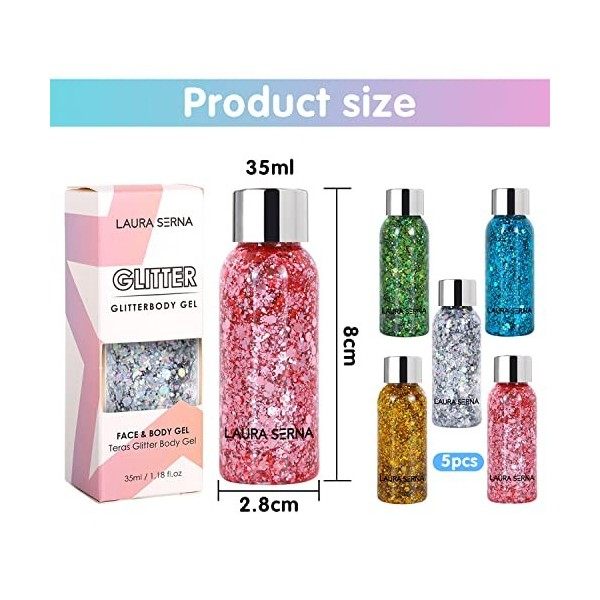 Paillette Glitter Gel, 5 Bottle Maquillage Paillette Paillettes Corps, Gel Chunky Paillettes, Paillette Cheveux Visage, Paill