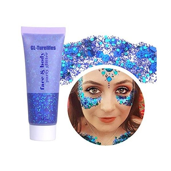 GL-Turelifes Chunky Glitter Gel Glitter Body Gel Festival Glitter Cosmétique Visage Cheveux Ongles Maquillage Sirène Paillett