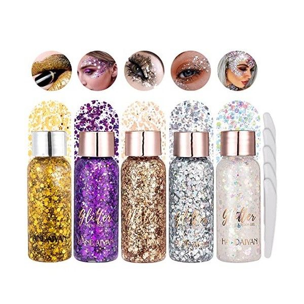 Paillettes Visage 5 PièCes Paillette Cheveux Maquillage Corps Glitter Makeup Festival Yeux Paillettes Chunky Glitter Liquide 