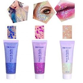 Gel Scintillant Holographique Pour Le Visage Et Le Corps,Lot De 3 Flacons De Gel à Paillettes Pour Le Corps,Chunky Glitter,Gl