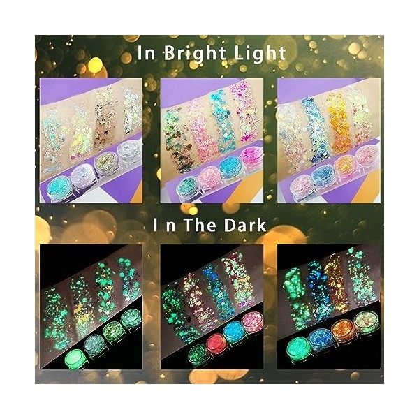 Lumineuse Paillettes Gel,Fluorescent Paillette Pour Visage,Paillettes Visage Festival Holographique,Chunky Glitter,Paillettes