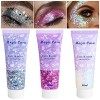 3 Couleurs Paillette Visage,Chunky Glitter Gel,Paillettes Visage,Paillette Maquillage,Paillette Cheveux,pour Visage Cosmétiqu