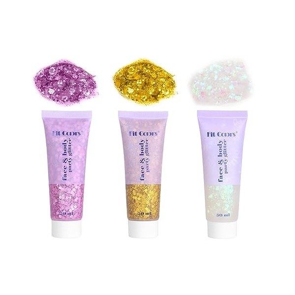 DAWRIS 3 Couleurs Paillette Visage,Liquide Scintillant Épais de Sirène,Paillette Cheveux Visage,Glitter Body Gel,Paillette Ge