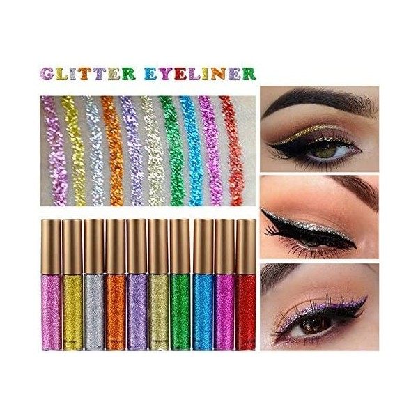 BEAUTY GLAZED 10 pièces Set Shimmer Eyeliner Smoky Long Lasting Paillette Eyeliner liquid Glitter Waterproof Liquid Eye liner