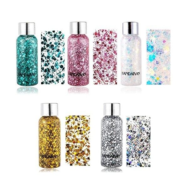 XOPOZON 5 Populaire Couleurs Sirène Paillettes, Sparkling Chunky Glitter Liquide Fard À Paupières Glitter Body Gel pour Cosmé