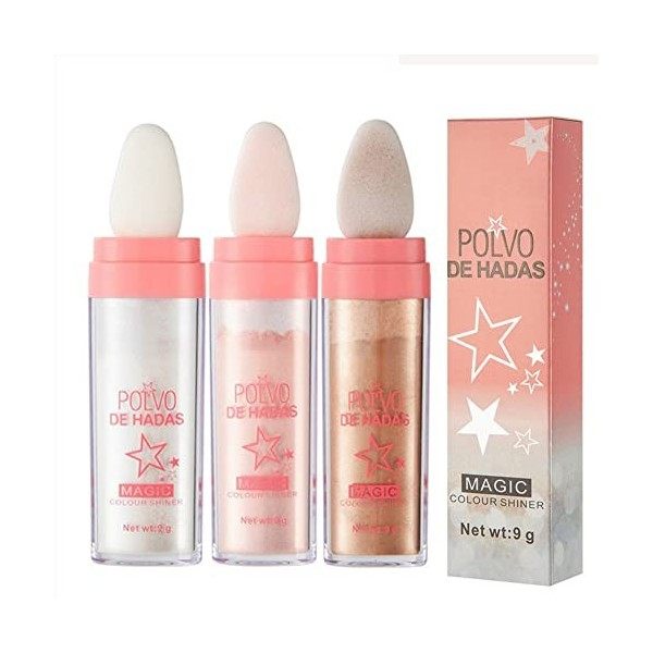 Hocossy Highlighter Powder Stick, 3 couleurs Polvo De Hadas Glitter Patting Powder, Body Lightening Shimmer Sparkle Patting P