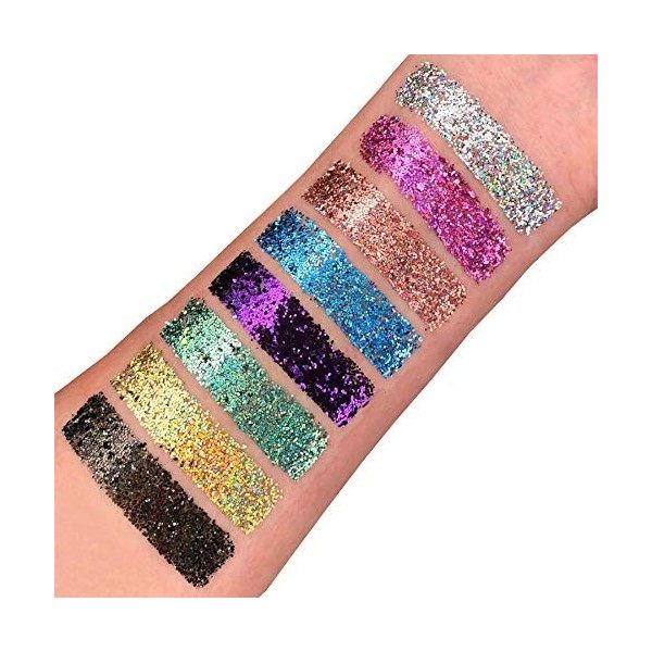 Gel holographique paillettes pour le visage et le corps par Moon Glitter - 12ml - Assortiment de 8 couleurs - Pailleté pour v