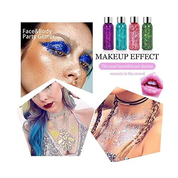 Glitter Face Sirène Paillettes Paillettes: 8 couleurs Paillettes pour le corps Paillettes fluorescentes, Maquillage Longue Te