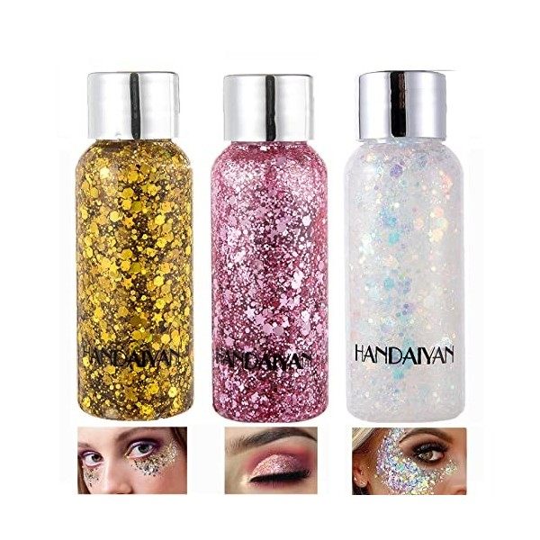 Body Glitter Gel, Ensemble de Paillettes de Gel Pour le Corps,3 Boîtes Gel Scintillant Visage et Corps,Sirène Paillettes Chun