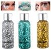 Body Glitter Gel, Ensemble de Paillettes de Gel Pour le Corps,3 Boîtes Gel Scintillant Visage et Corps,Sirène Paillettes Chun