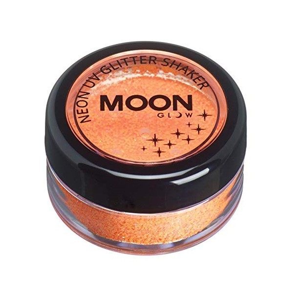 Moon Glow- Shaker néon à paillettes UV - Brille brillamment sous un éclairage UV, Orange, 5g