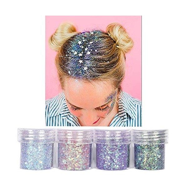 MUXItrade Maquillage Paillettes Set Cosmétique visage Cheveux Yeux Ongles & Corps Sparkle Chunky Glitter Paillette pour Festi