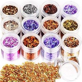 JUN-H 12 Styles Chunky Glitter Nail Sequin Glitter pour le visage Nails Yeux Lèvres Cheveux Corps Make Up Glitter Sequin Musi