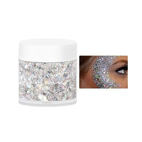 Vigcebit Gel Scintillant pour Le Corps | Visage Corps Yeux Cheveux Nail Festival Chunky Holographic Glitter | Festival Chunky