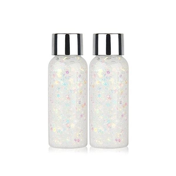 Anglicolor Lot de 2 paillettes blanches pour le visage, les cheveux, le corps, les ongles, le maquillage, longue durée 60 g