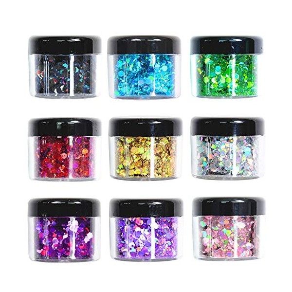 Glitter Wenida Lot de 9 paillettes holographiques pour cheveux