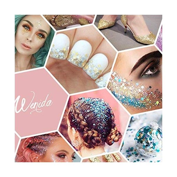 Glitter Wenida Lot de 9 paillettes holographiques pour cheveux