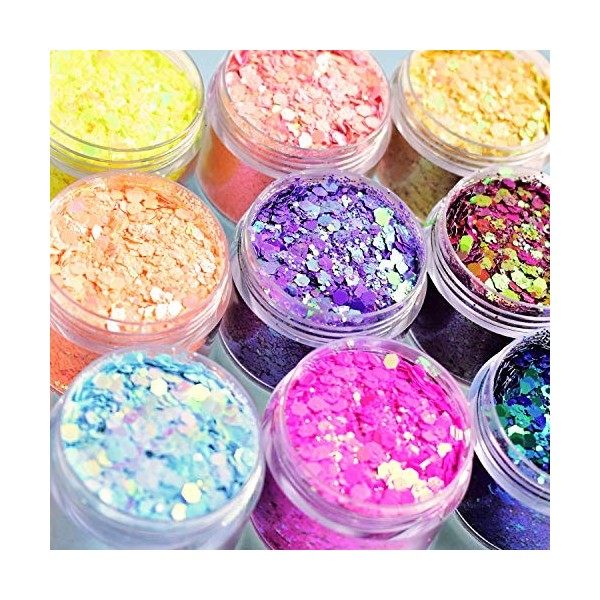 Body Glitter Wenida 9 Couleurs 190g Holographique irisé Cosmétique Festival Maquillage Poudre Chunky pour Ongles Cheveux Visa