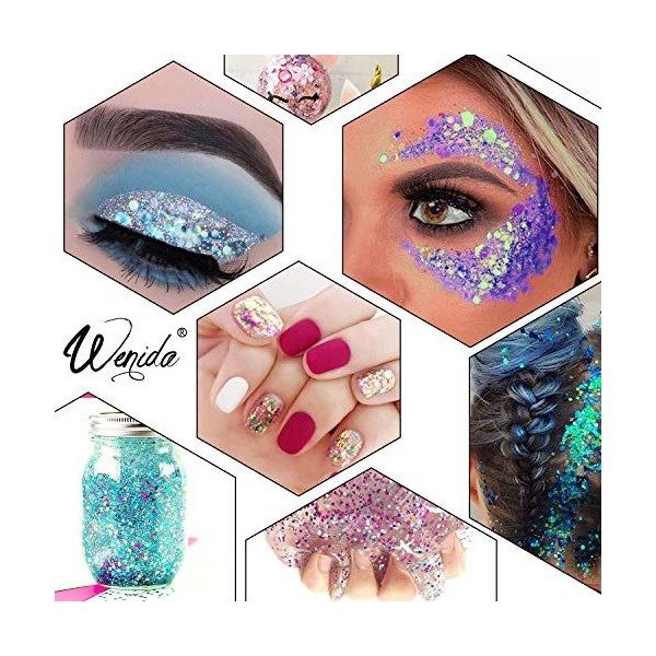 Body Glitter Wenida 9 Couleurs 190g Holographique irisé Cosmétique Festival Maquillage Poudre Chunky pour Ongles Cheveux Visa