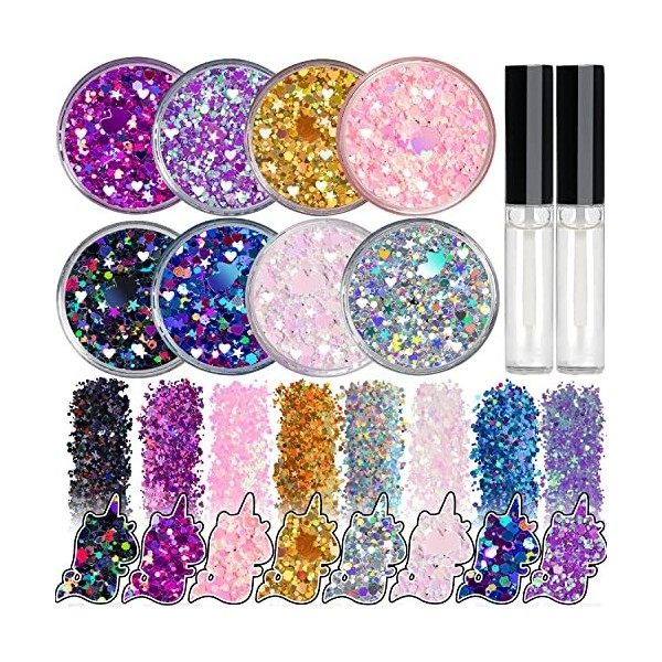 8 Jars of Cosmetic Chunky Glitter Shimmer Body Face Hair Eye Musical Festival Carnival Dance Halloween Party Beauty Makeup...