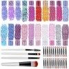 Cridoz Paillettes pour le corps, 20 couleurs différentes pour ongles, visage, cheveux et cheveux avec pinceaux de maquillage