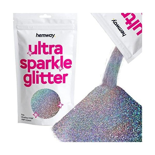 Hemway Ultra Fine/Extra Fine Étincelle Glitter 100 g 3,5 oz cosmétique Safe 1/128 - Argent Holographic