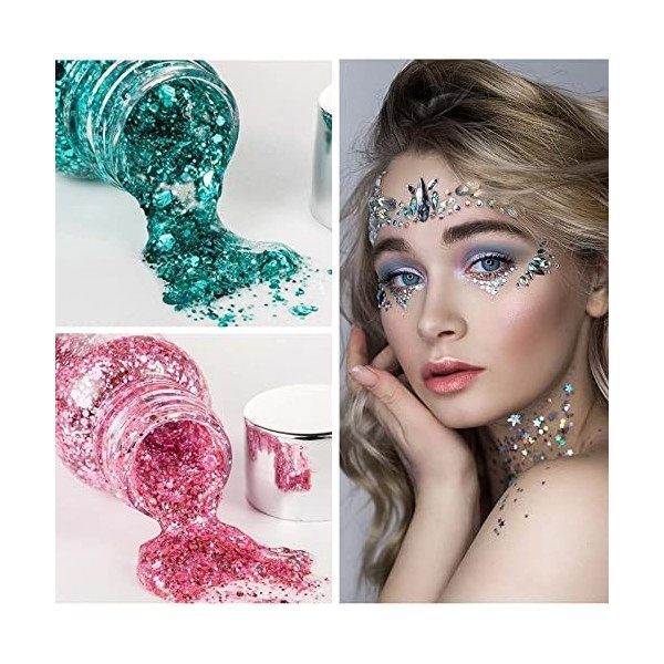 Lot de 8 flacons de gel à paillettes pour fête de festival, fête masquée, anniversaire, maquillage