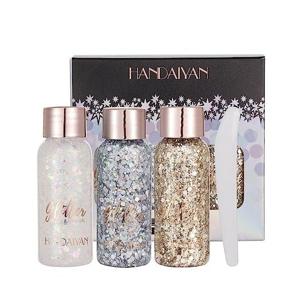 3 Pack Body Glitter Gel Sirène Paillettes Chunky Glitter Liquide Fard À Paupières Festival Glitter Maquillage pour Corps Visa