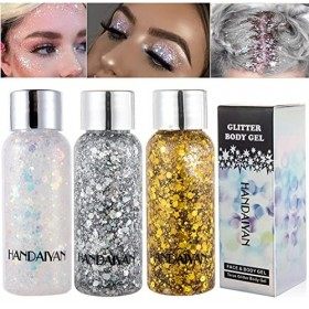 3 Pack Body Glitter Gel Sirène Paillettes Chunky Glitter Liquide Fard À Paupières Festival Glitter Maquillage pour Corps Visa