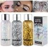 3 Pack Body Glitter Gel Sirène Paillettes Chunky Glitter Liquide Fard À Paupières Festival Glitter Maquillage pour Corps Visa