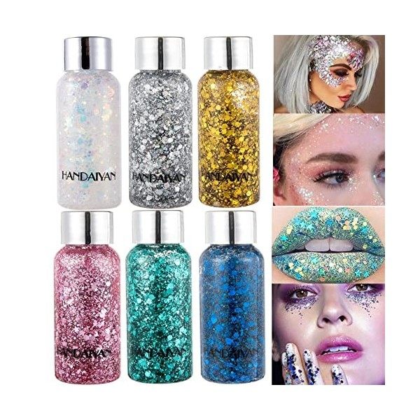 3 Pack Body Glitter Gel Sirène Paillettes Chunky Glitter Liquide Fard À Paupières Festival Glitter Maquillage pour Corps Visa