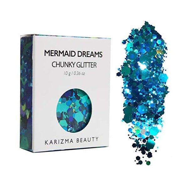 Paillettes Chunky en Mermaid Dreams // Karizma Beauty Festival Glitter Face Glitter Body Hair Cosmetic 10g