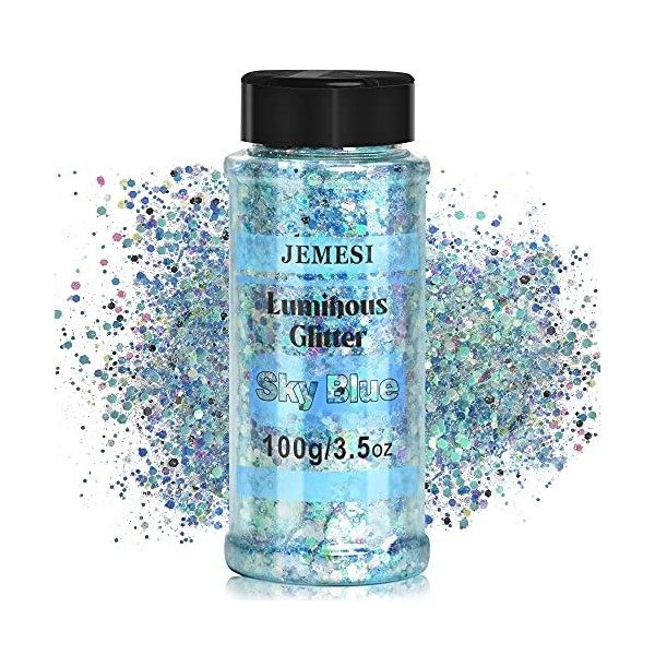 JEMESI Lumineuse Paillettes, 12 Couleurs Fluorescent Paillette pour Visage, Qualité Cosmétique Paillette pour Corps, Cheveux,